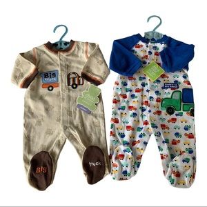 Carters NB Truck Themed Cotton Footed Sleepers NWT